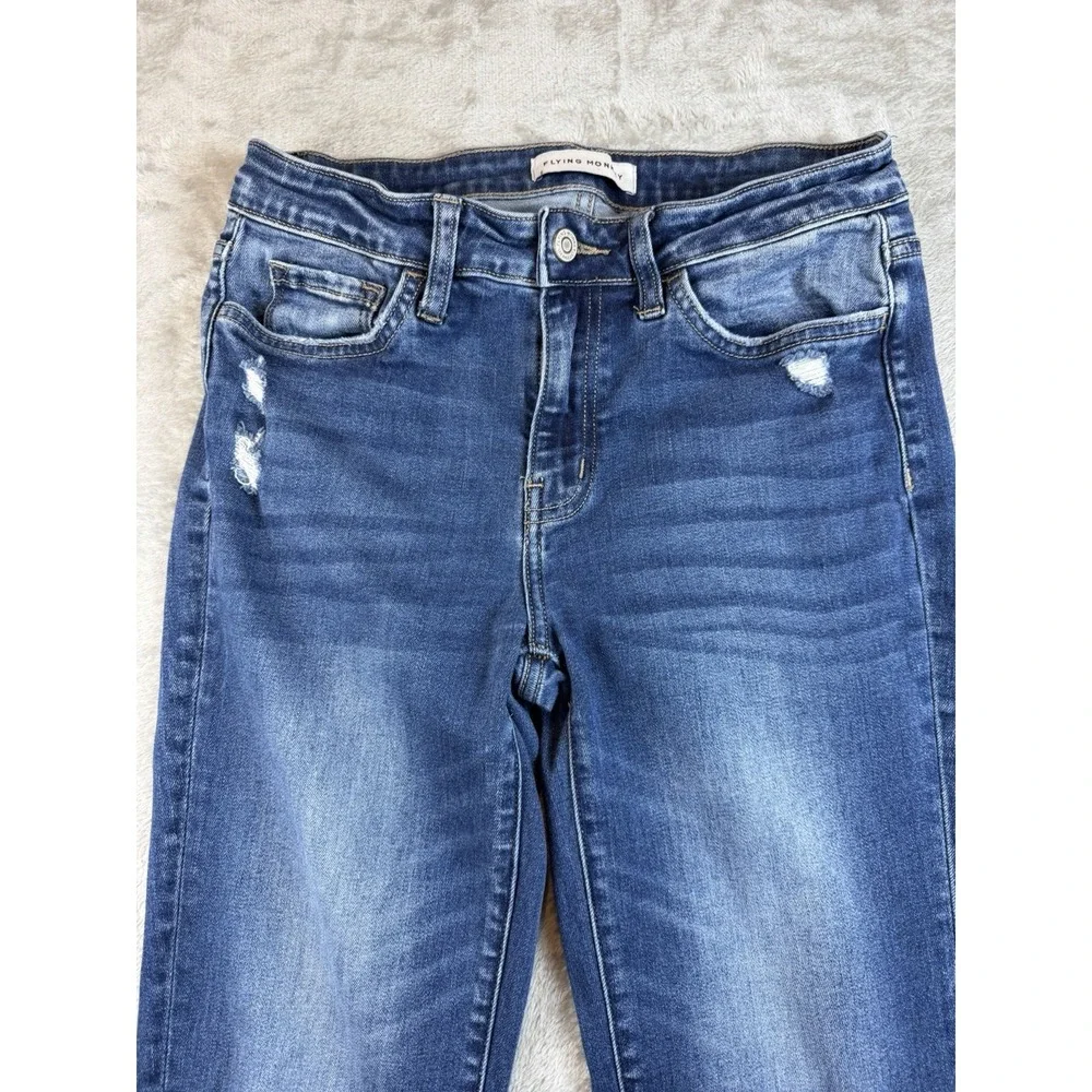 Flying‎ Monkey Jeans Womens 27 Blue Straight Leg Raw Hem Stretch Distressed